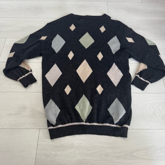 Bogner 100% Wool Knit Argyle Geometric Long Sweater Cardigan Size 10 - Picture 8 of 11